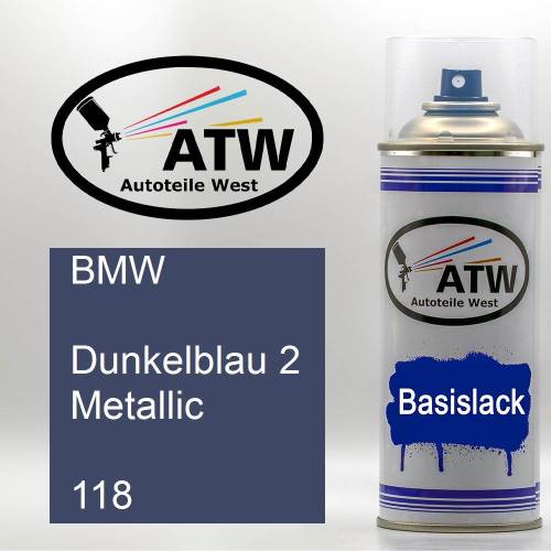 BMW, Dunkelblau 2 Metallic, 118: 400ml Sprühdose, von ATW Autoteile West.